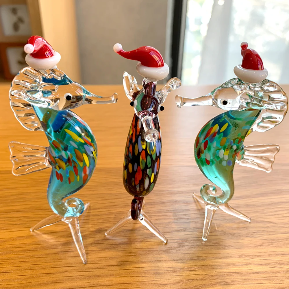 Quligeta Hophen Angel Fish Art Glass Blown Handmade Sea Animal Figurine Sculpture Home Decor Collectible Statue Paper Weight Gift Ornament (Small Blue