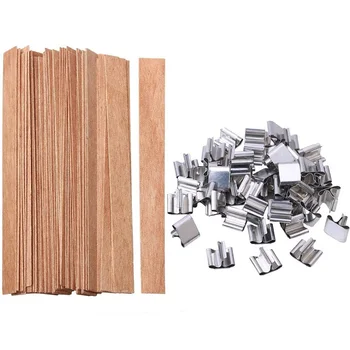 

50 Set Natural Candle Wicks, 131.3cm Wooden Natural Environmental Candle Cores with Iron Stand for Candle Making