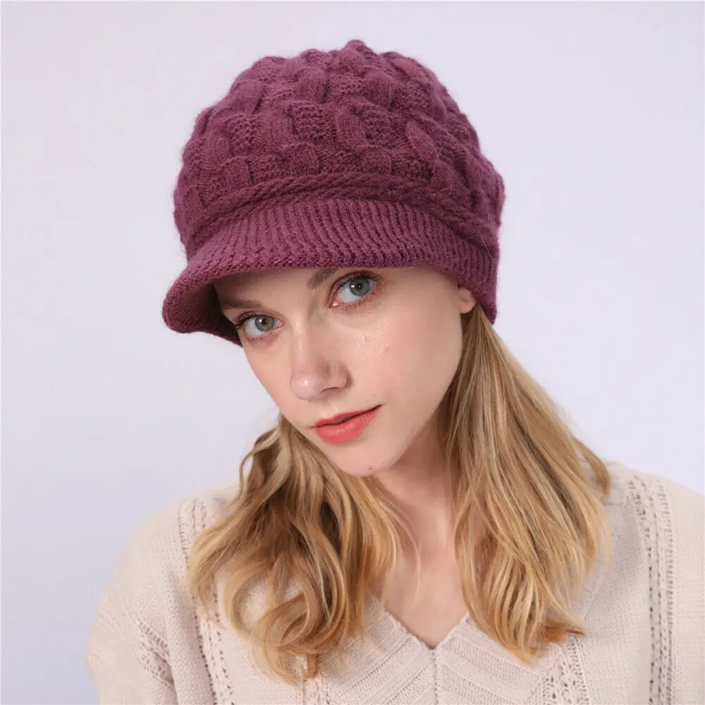 Rose Red Новинка, вязаная шапка, женские зимние шапки для женщин, дамские шапочки для девочек, лыжные плотные шапки Skullies, женская шапка, SnapBack, теплая шерстяная шапка - Цвет: Rose Red
