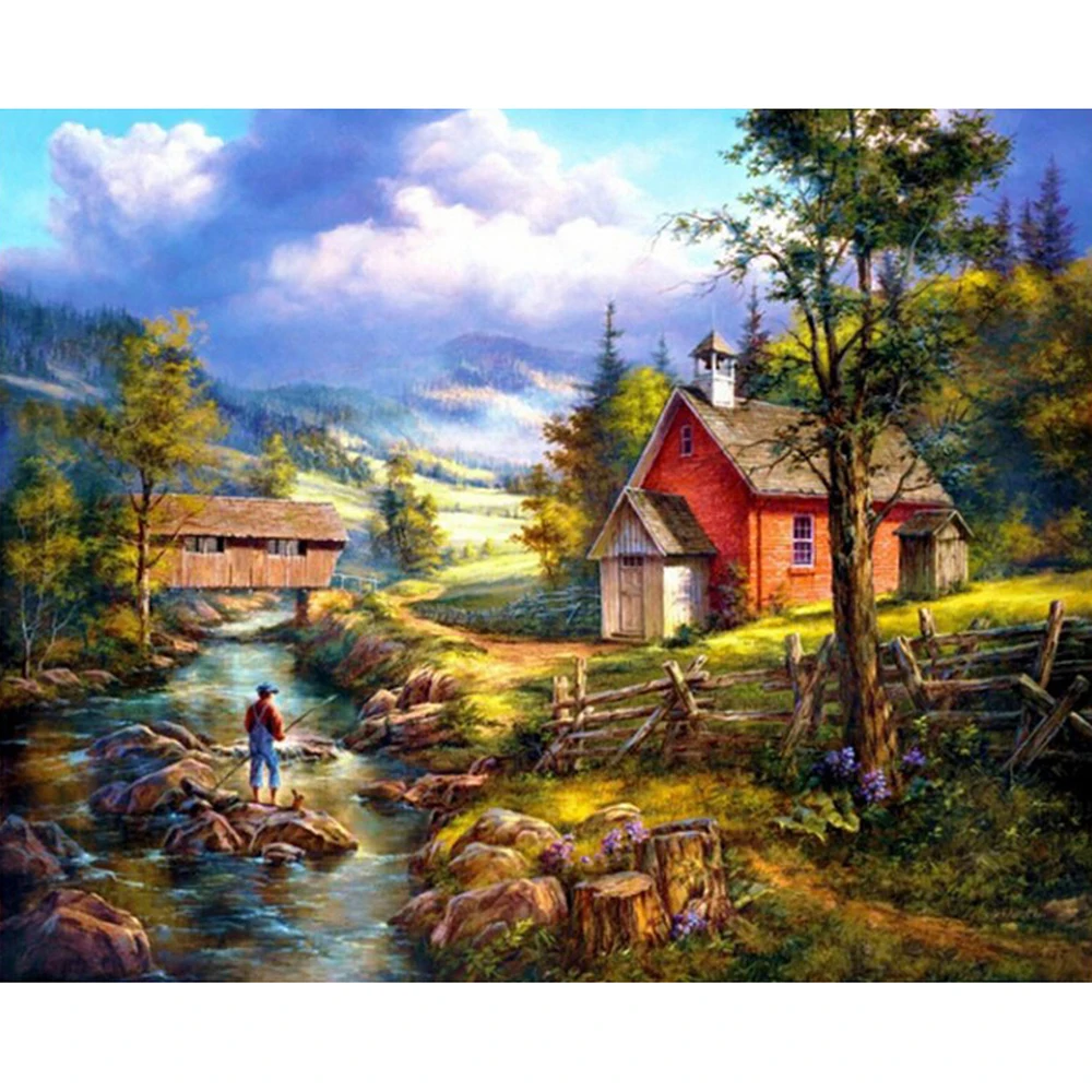 

Cross Stitch Kit DIY Diamond Embroidery Scenic hut Full Square/round Diamond Painting Mosaic Home Decor