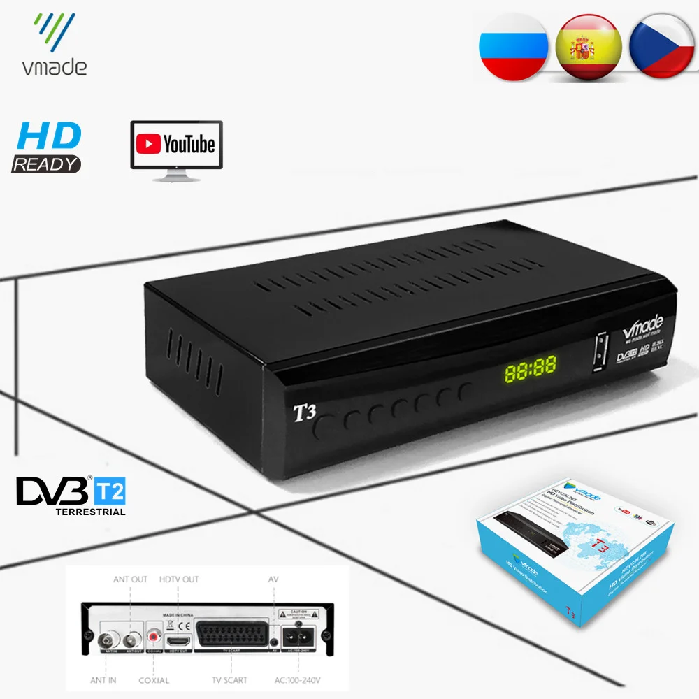 

Vmade DVB-T2 Digital Terrestrial Receiver Support H.265/HEVC M3U HD Audio Youtube Scart Interface Hot Sale Europe