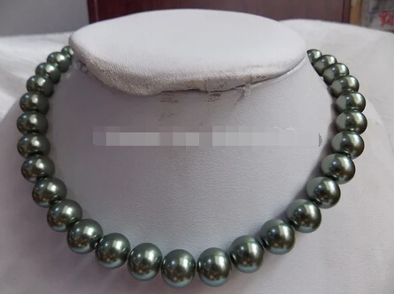 955 Очаровательная! 10 мм зеленое Южное море Жемчужное ожерелье 18''