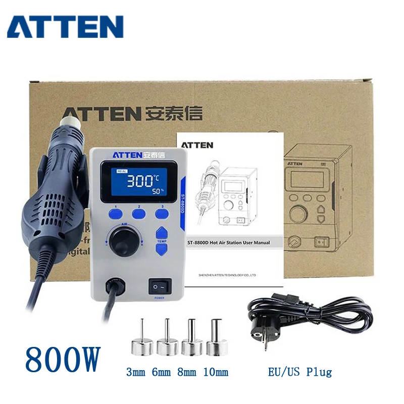 ATTEN ST-8800D 800W Hot Air Gun Digital Display BGA Rework Station Air  Volume Anti-Static Repair Desoldering Station 110V / 220V - AliExpress