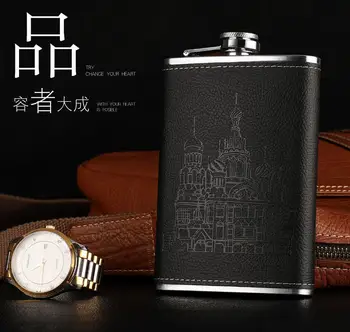 

Stainless Steel Leather Hip Flask Portable 9 Oz Pocket Engraved Wine Drink Alcohol Whiskey Vodka Flagon Alcool Barware AB50JH