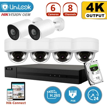 

UniLook 8CH Bullet Dome Mixed 5MP H.265+POE NVR Kit CCTV System IR Outdoor Audio Video Security Systems 2.8mm Wide angle P2P