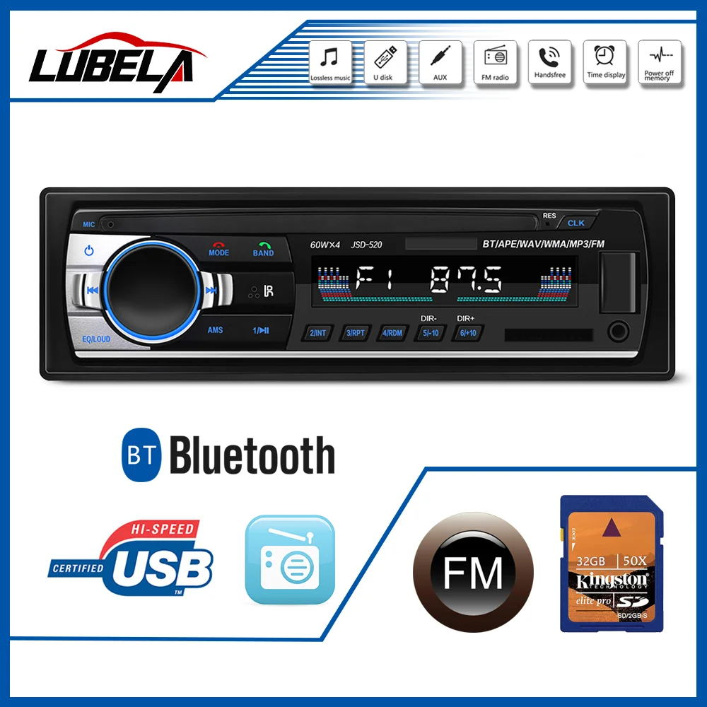 Автомагнитола Buletooth FM AUX USB SD с пультом ДУ|Автомобильные радиоприемники| |