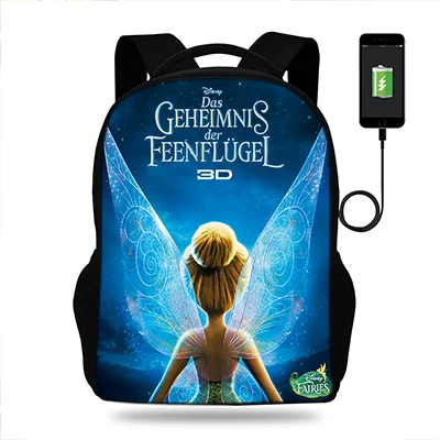 Мультфильм Питер Пэн Венди Tinkerbell печати рюкзак USB зарядные рюкзаки для девочек-подростков школьные сумки ноутбук повседневные Рюкзаки - Цвет: k7450