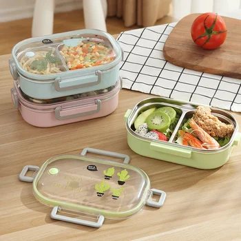 

Food Container Portable Lunch Box Stainless Steel Bento Box Lunch Leakproof With Compartments For Kids School Kitchen Tableware