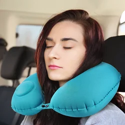 U-Shape Travel Pillow Airplane Inflatable Super Light Portable Car Pillows Ring Pillow Folding Press Type Bed Pillows Inflatable