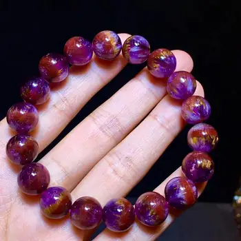 

Certificate Natural Cacoxenite Auralite 23 Red Purple Bracelet 11.6mm From Canada Women Beads Gold Rutilated AAAAAA