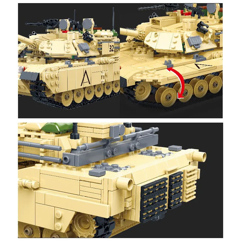 WW2 военный 1361 шт США Основной боевой танк M1A2 Abrams 1:28 строительный блок развивающие Кирпичи Игрушка для мальчика