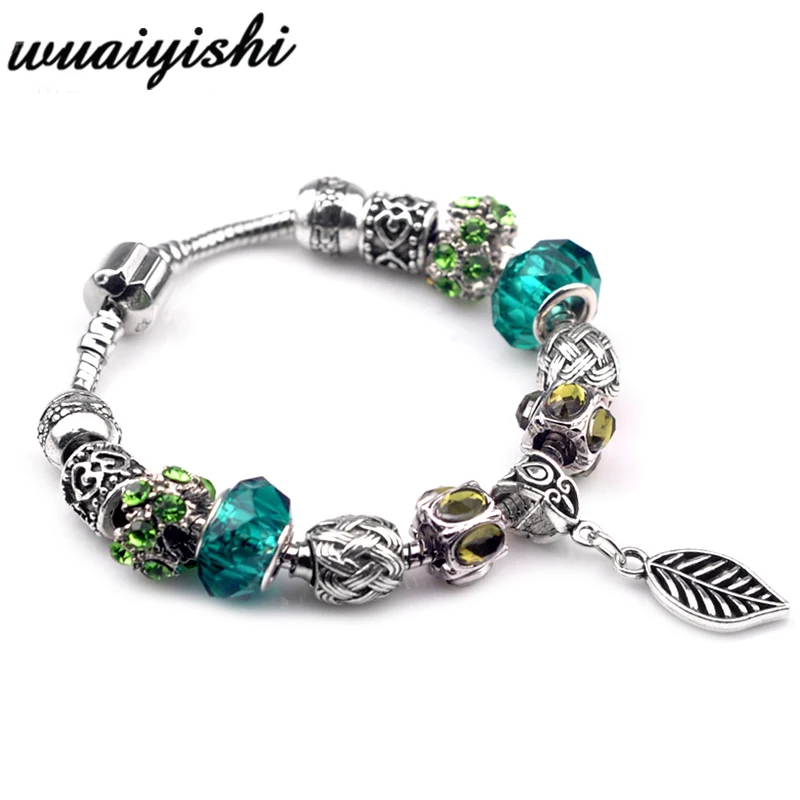 Женский браслет pulseras mujer с кристаллами и бусинами, очаровательные ювелирные изделия, серебряные DIY Браслеты, Женская повязка, регулируемая цепочка - Окраска металла: 113