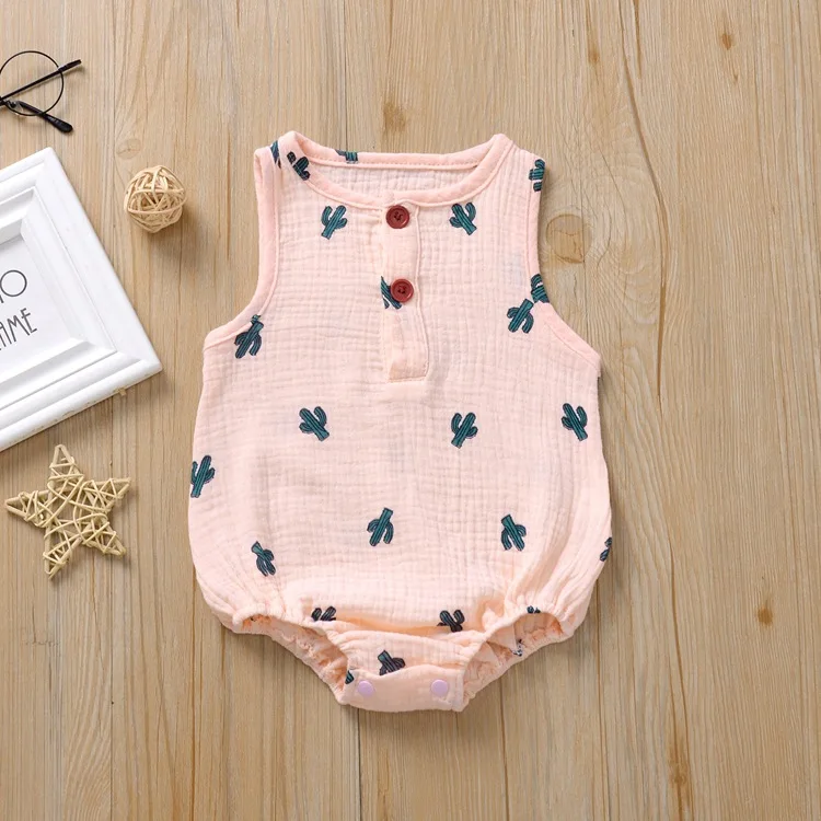 Baby Girl Romper Summer Infant Unisex Newborn Sleeveless Girls Print One-pieces Jumpsuit Baby Cotton Linen Soft Clothes Outfits Baby Bodysuits made from viscose  Baby Rompers