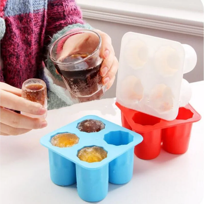 

Ice Mold Silicone Creative Four-hole Ice Cup Jelly Fruit Candy Tick Tock Reusable Ice Cubes Silicone Popsicle Mold Shot Glass