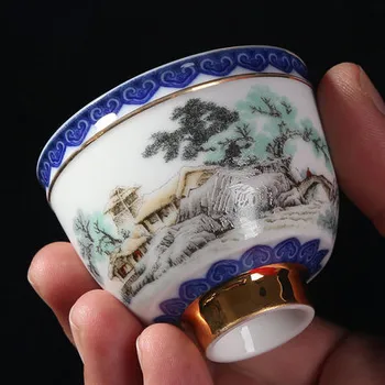 

Jingdezhen Ceramic Teacup Sterling Silver 999 Authentic Kung Fu Tea Set Cup Large Silver Plated Teacup Home Black Tea Teaware