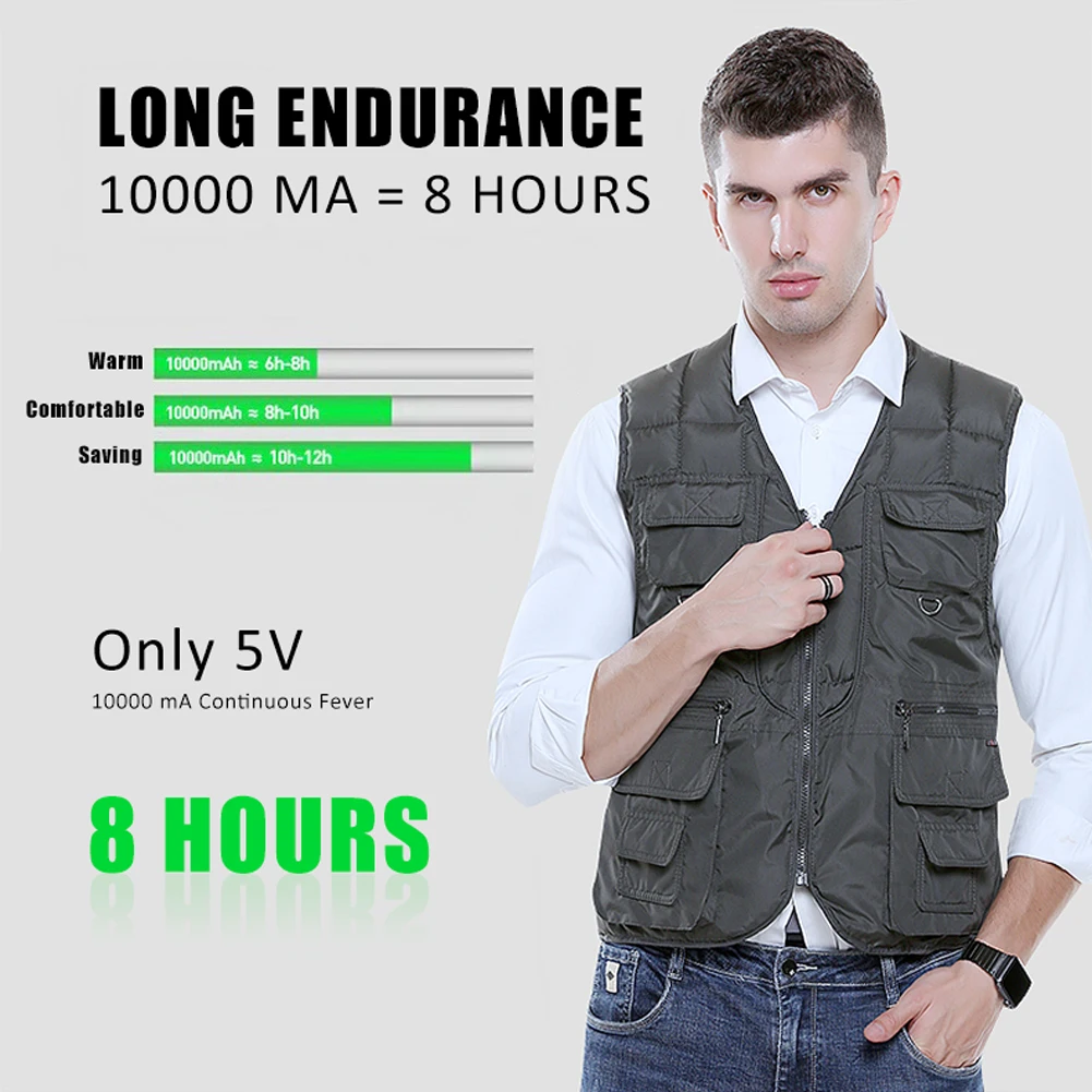 New Arrival Heating Thermal Solid Color Cotton Vest Korean Version Outdoor Sport Fishing Vest USB Jacket Clothes Winter