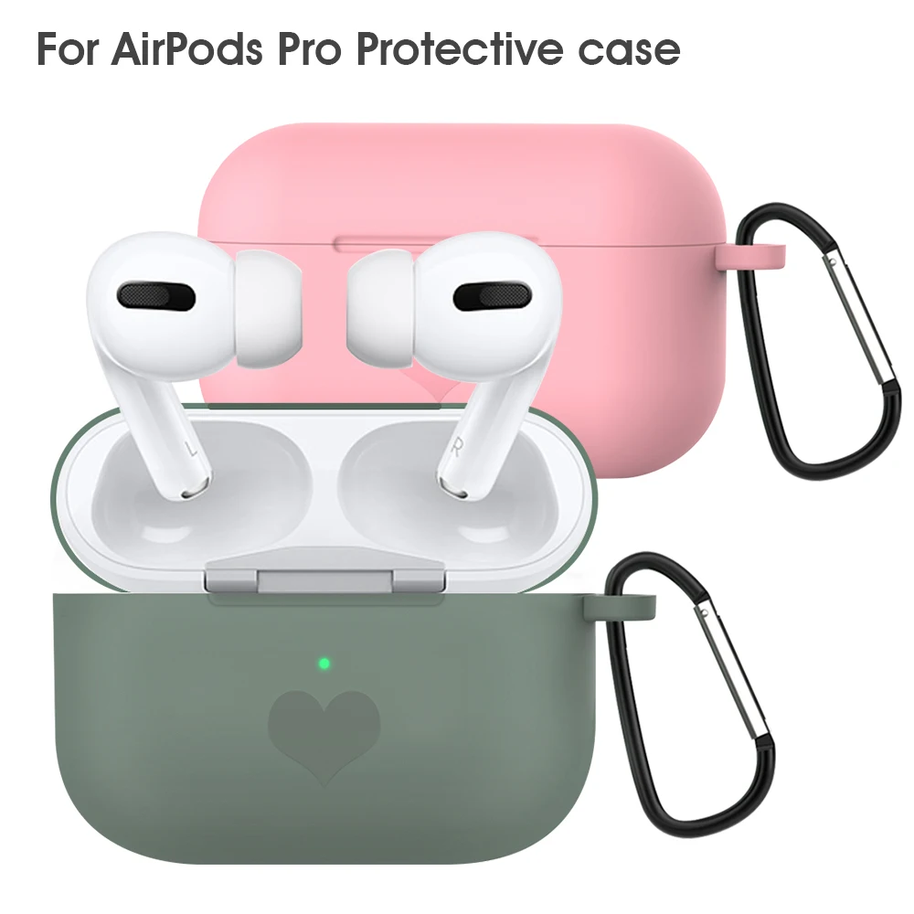Мини-чехол с сердцем для AirPods Pro с брелком для ключей, противоударный чехол для AirPods 3, Силиконовый ТПУ чехол, розовый, зеленый, фиолетовый
