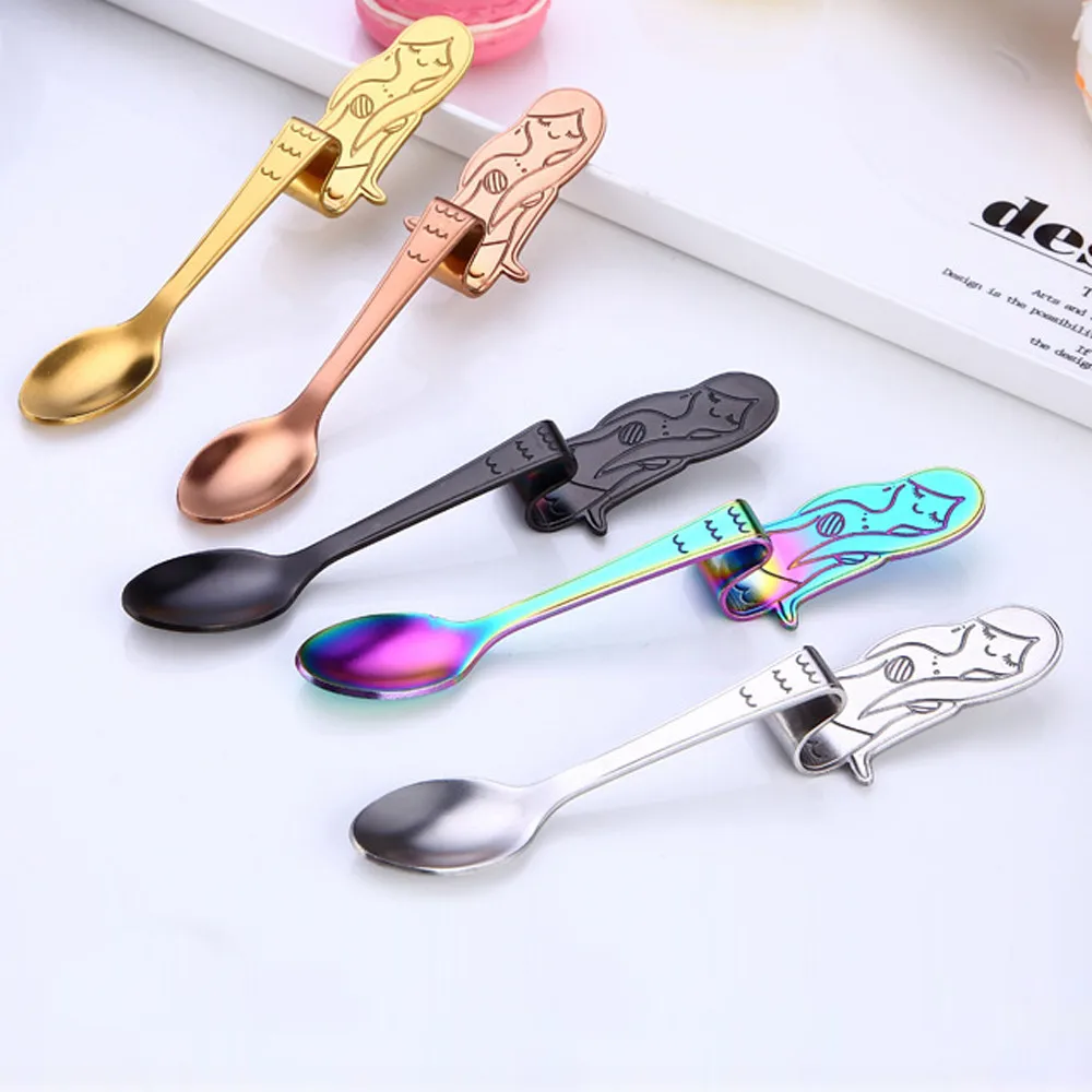 Cute Mermaid Spoon Handle Spoons Flatware Coffee Drinking Tools Kitchen Gadget