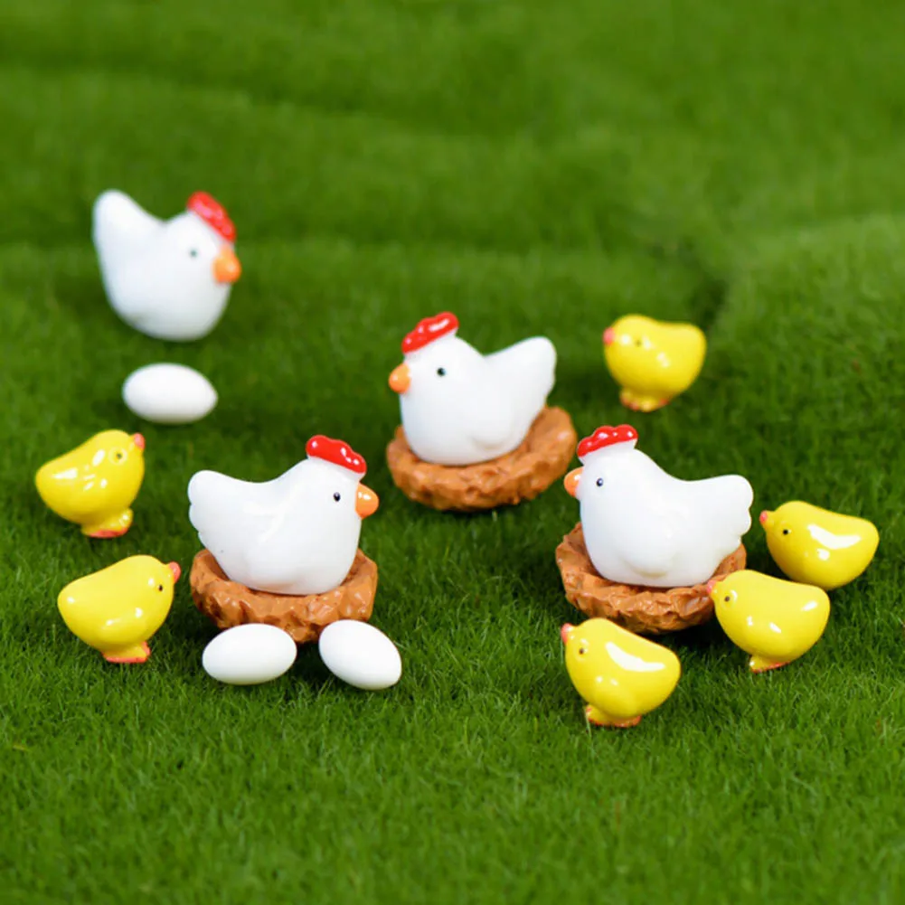 Wholesale Plants Ornaments Cute Mini Yellow Chicken Hen Coop Eggs Figures Micro Landscape