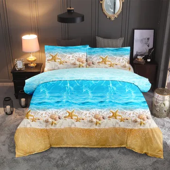 

Dropshipping 3D Bedding Set Starfish Bed Cover Duvet cover set Fiery summer Sandy beach,holidays King Sizes Home Textiles