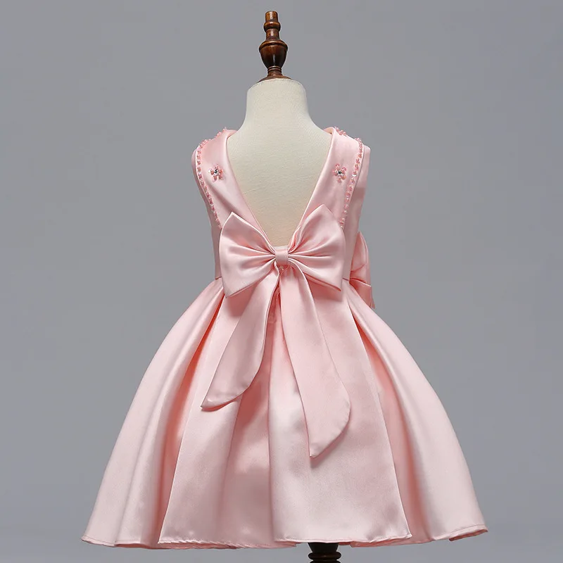 Europe And America New Style Flower Beads Formal Dress Flower Boys/Flower Girls Exposed Back off-Shoulder Dress Bow Princes