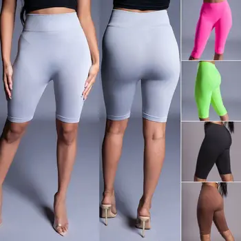 

Summer Cotton High Waist Leggings Sports Running Gym Workout Fitness Leggings Casual Solid Knee Length Short Trousers 6Colors