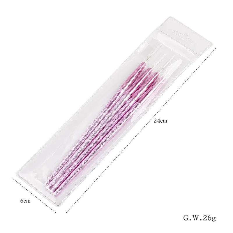 4Pcs/Set wax pen Acrylic Drawing Painting Nail Art Brush Pink Handle UV Gel Nails Pen Liner Flower Grid French Manicure Tool