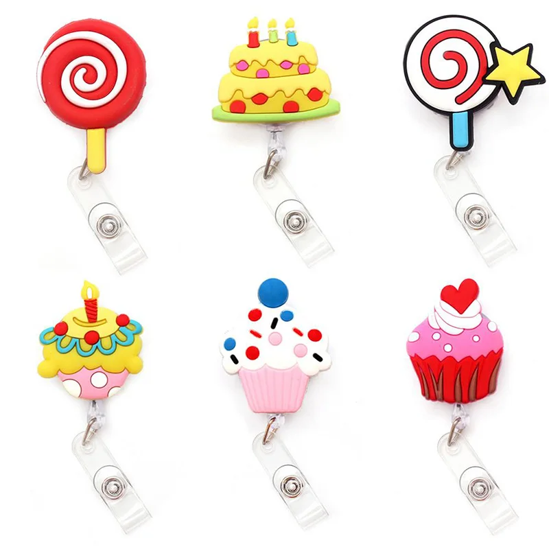 Carrete de insignia retráctil para niños, Lollipop y pastel, carrete de identificación, tarjeta de identificación, carretes de soporte, 1 unidad, nuevo