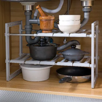 

T2023 Kitchen at Will Extendable under the Sink Storage Shelf Multilayer Storage Rack Retractable Storage Rack