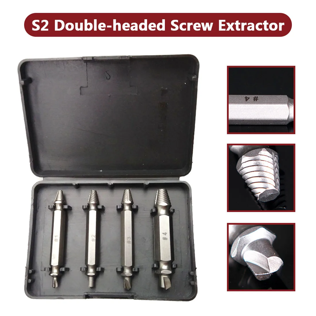 

1# 2# 3# 4# Double Ended Damaged Screw Extractor Broken Breakage Head Screw Extractors Wood Bolts Remover Extract Drill Tool