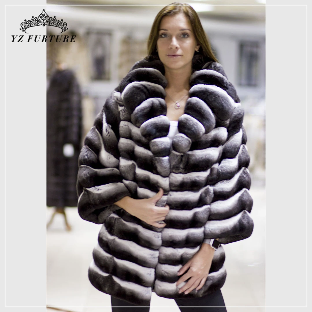 Натуральное женское меховое пальто, настоящая Шиншилла, куртка с мехом кролика Рекс, с воротником, натуральная кожа, мех кролика, пальто для девочек, RB-090