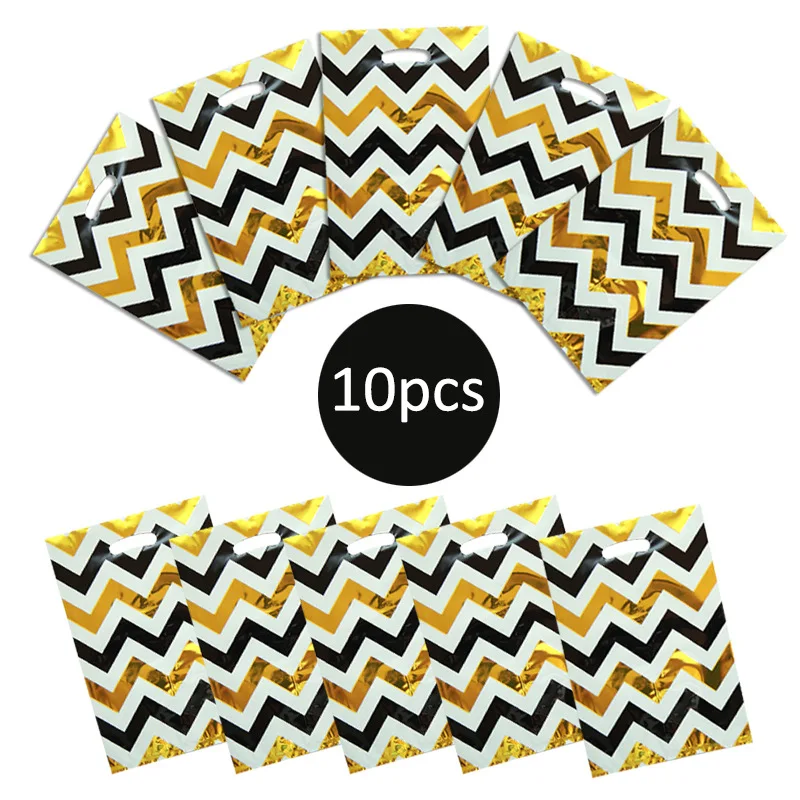 10X Portable Plastic Gift Bags Colorful Polka Dot Strip Pattern Candy Treat Bag for Halloween Christmas Birthday Party Supplies