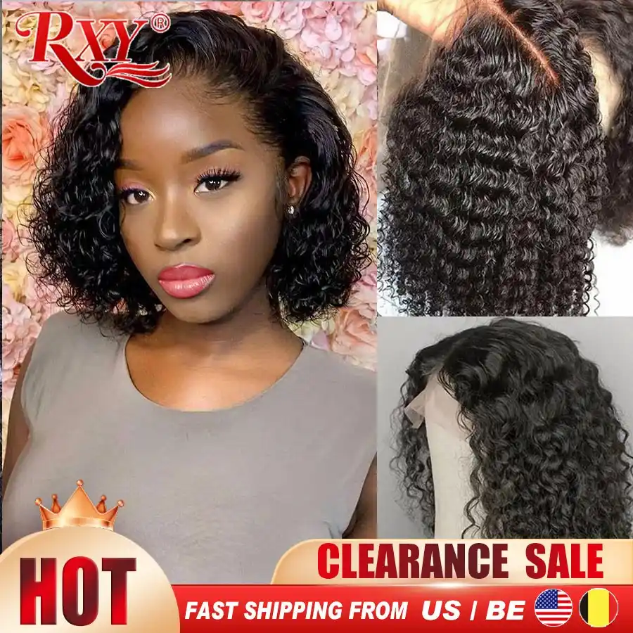 Rxyカーリーボブかつらレースフロント人毛ウィッグ女性のための4x4閉鎖かつら事前摘み取らで髪ショート人間の髪かつら 人毛レースウィッグ Aliexpress