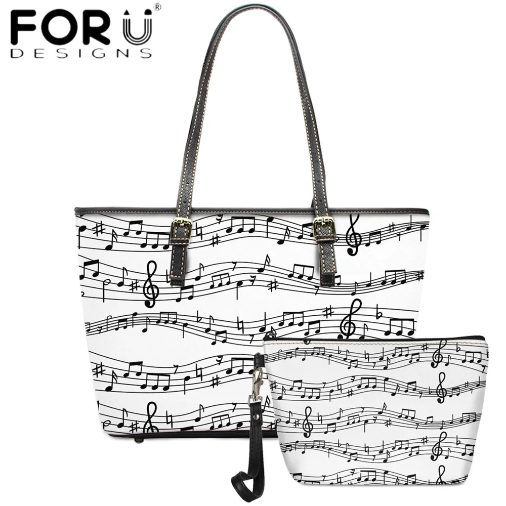 

FORUDESIGNS Hot Style Women Shoulder Bag 2pcs Set Music Notes Pattern Printing Ladies Large Capacity Luxury Party Totes Bolsas