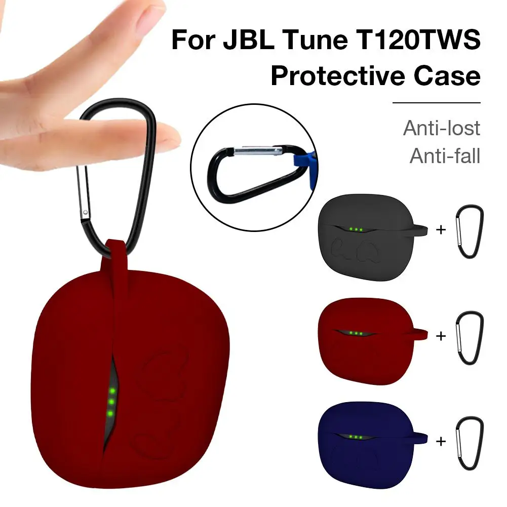 

Silicone Earphone Case for JBL Tune T120TWS Shockproof Anti-fall Earphone Protective Cover Shell with Metal Carabiner Accessorie