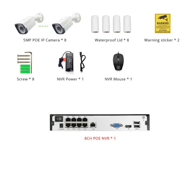 8CH 5MP POE NVR комплект, камера безопасности, система 2592*1944P H.265, ip-камера, уличная, водонепроницаемая, CCTV, видеонаблюдение, набор P2P 4 ТБ HDD - Цвет: NO Cable