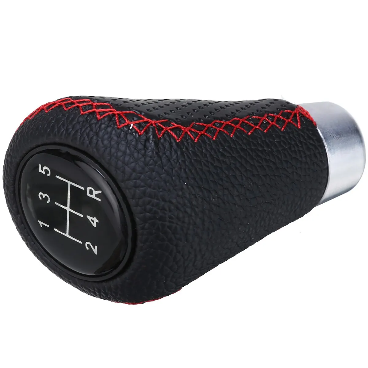 5 Speed Genuine Leather Gearstick Head Knob Red Stitch Car Gear Stick Shift Knob Universal Manual for Car Interior Accessory