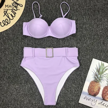 

Sexy Bikinis Women Swimsuit High Waisted Belt Bathing Suits Swim Halter Push Up Bikini Set Adjustable Strap Swimwear Beachwear