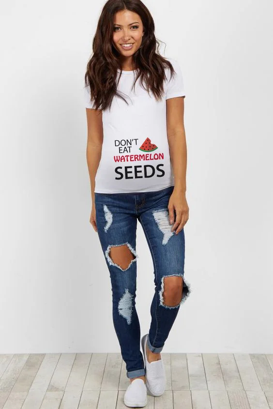 Don't Eat Watermelon New Summer Maternity Pregnancy T Shirt Women Tee Letter Print Pregnant Clothes Funny T-shirt