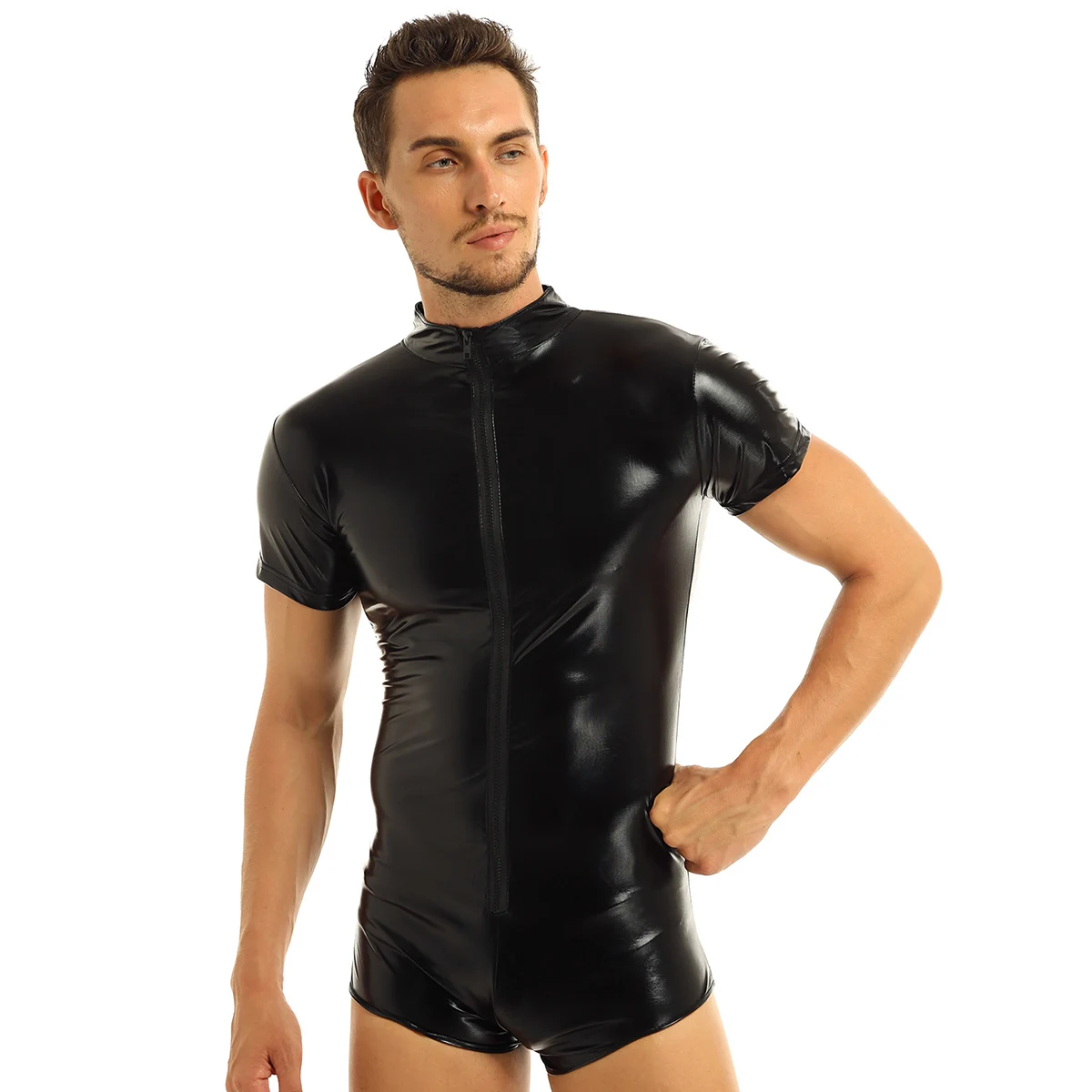 Мода Moto Мужское нижнее белье Teddies бодичулок искусственная кожа застежка Jockstraps мешочек трико гимнастический костюм сексуальная клубная одежда