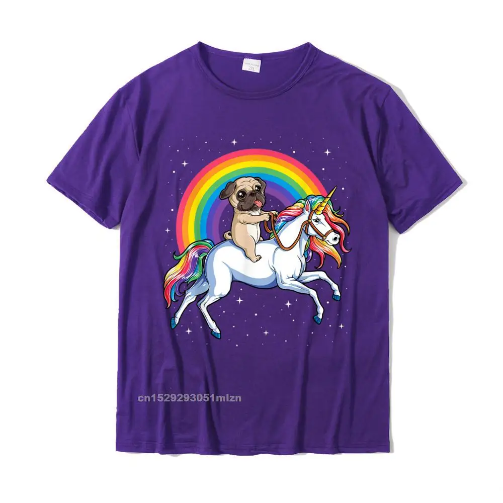 Camisa Faddish Geek Tops Shirts Crewneck Summer Fall 100% Cotton Fabric Short Sleeve Tshirts for Men Casual Tee Shirt Pug Unicorn T shirt Girls Kids Space Galaxy Rainbow Pugicorn T-Shirt__4498 purple