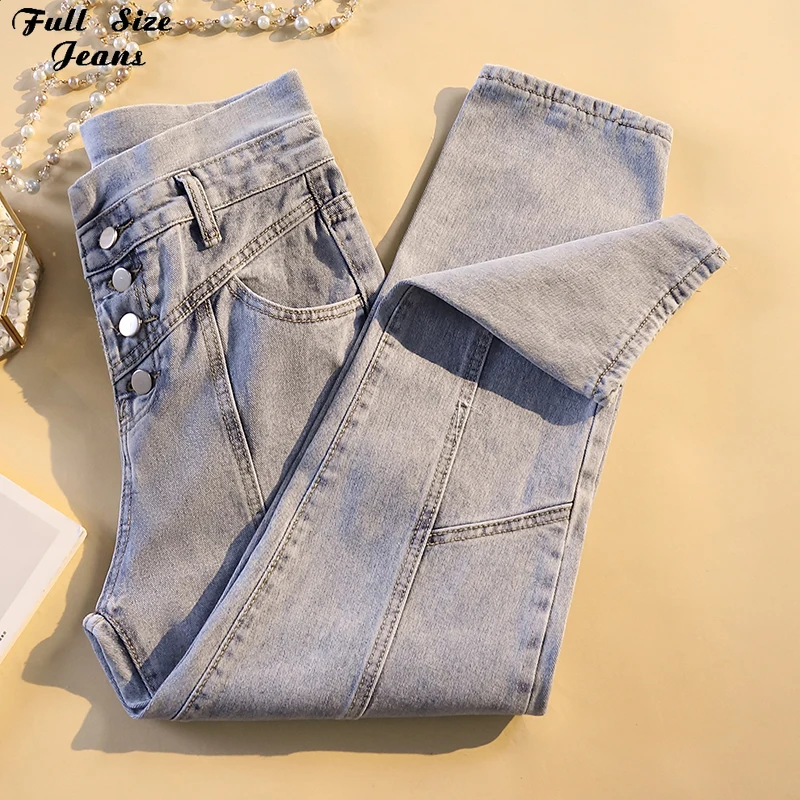 Women Plus Size Button Fly Front Stripe Harem Jeans 3XL 4xl High Waist Loose Ripped Capris Jeans Mom Ankle Length Carrot Jean Women Plus Size Button Fly Front Stripe Harem Jeans 3XL 4xl High Waist Loose Ripped Capris Jeans Mom Ankle Length Carrot Jean