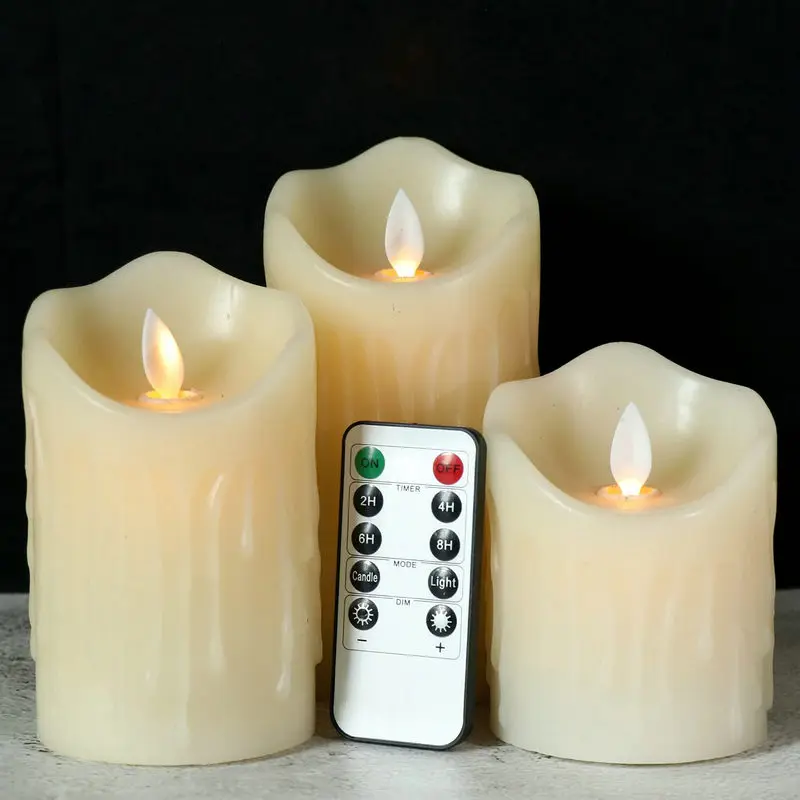 

USB Rechargeable Flickering Paraffin Wax Candles Pillar Tear Candle Remote controlled w/timer Moving Dancing wick Dripping wax
