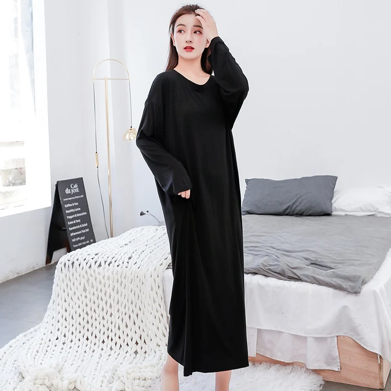 

EFINNY Women Long-sleeved Night Dress Pregnant Women Loose Modal Nightdress Large Size Long Night Dress