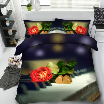 

Home Textile 3D Floral Bed Linen Set Wedding Decor Valentine's Day Rose Bedclothes US Queen Quilt Cover Bedding Set for Adults