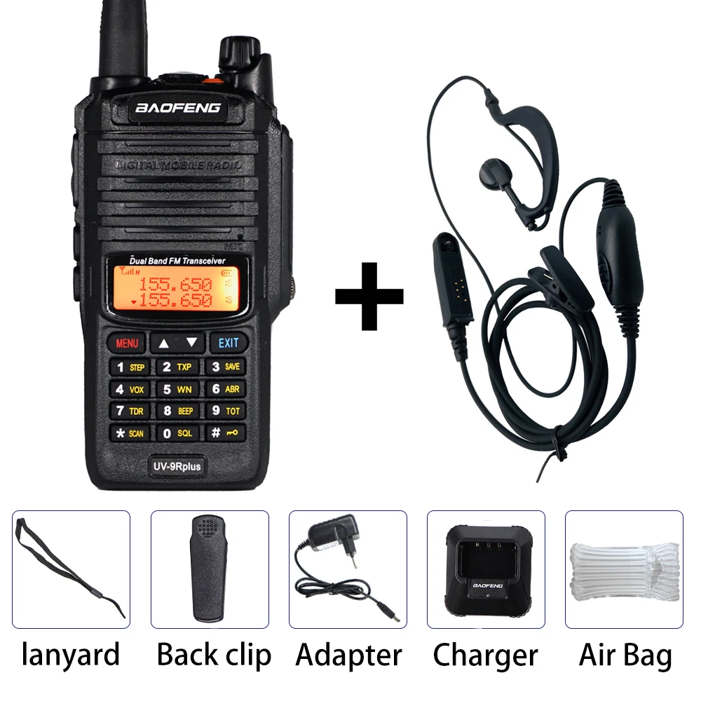 BaoFeng UV-9R Plus водонепроницаемый ручной рация 10 Вт UHF VHF Двухдиапазонный IP67 КВ трансивер UV 9R Ham портативное радио - Цвет: Air With earphone