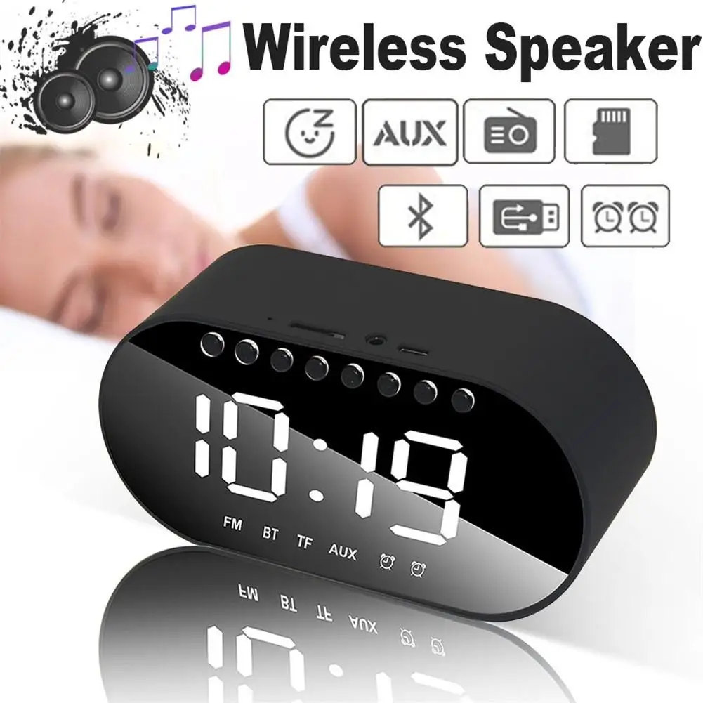 Светодиодный Будильник с fm-радио беспроводной Bluetooth динамик зеркало дисплей Поддержка AUX-in/TF карта/флеш-накопитель домашний музыкальный плеер