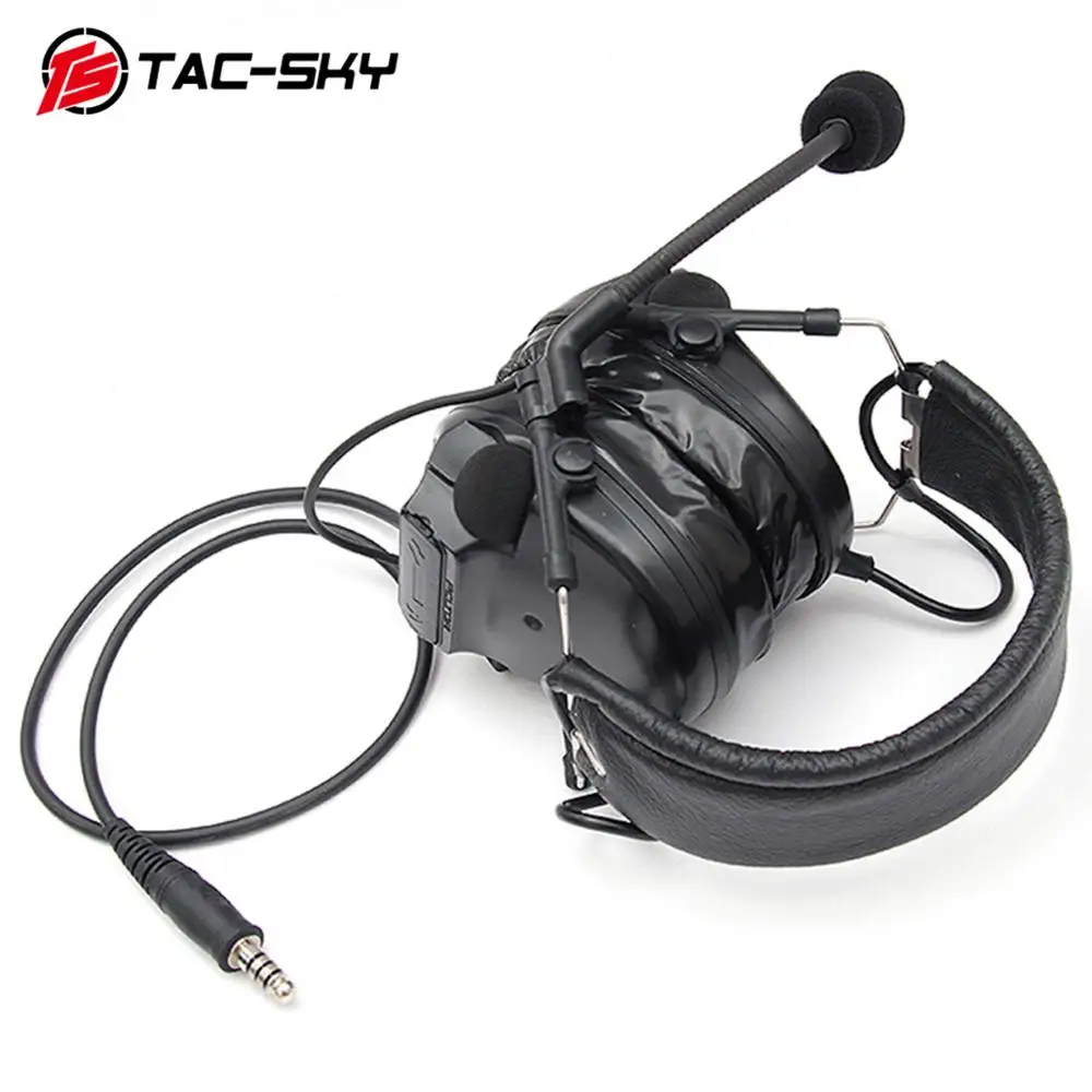 TAC-SKY military adapter KENWOOD U94 PTT + COMTAC III silicone earmuffs noise reduction pickup tactical headset BK