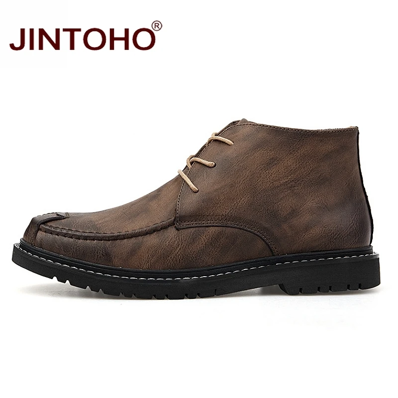 JINTOHO/зимние ботинки для мужчин; модные мужские кожаные ботинки; Теплая мужская зимняя обувь; мужские кожаные ботильоны; модная Рабочая обувь