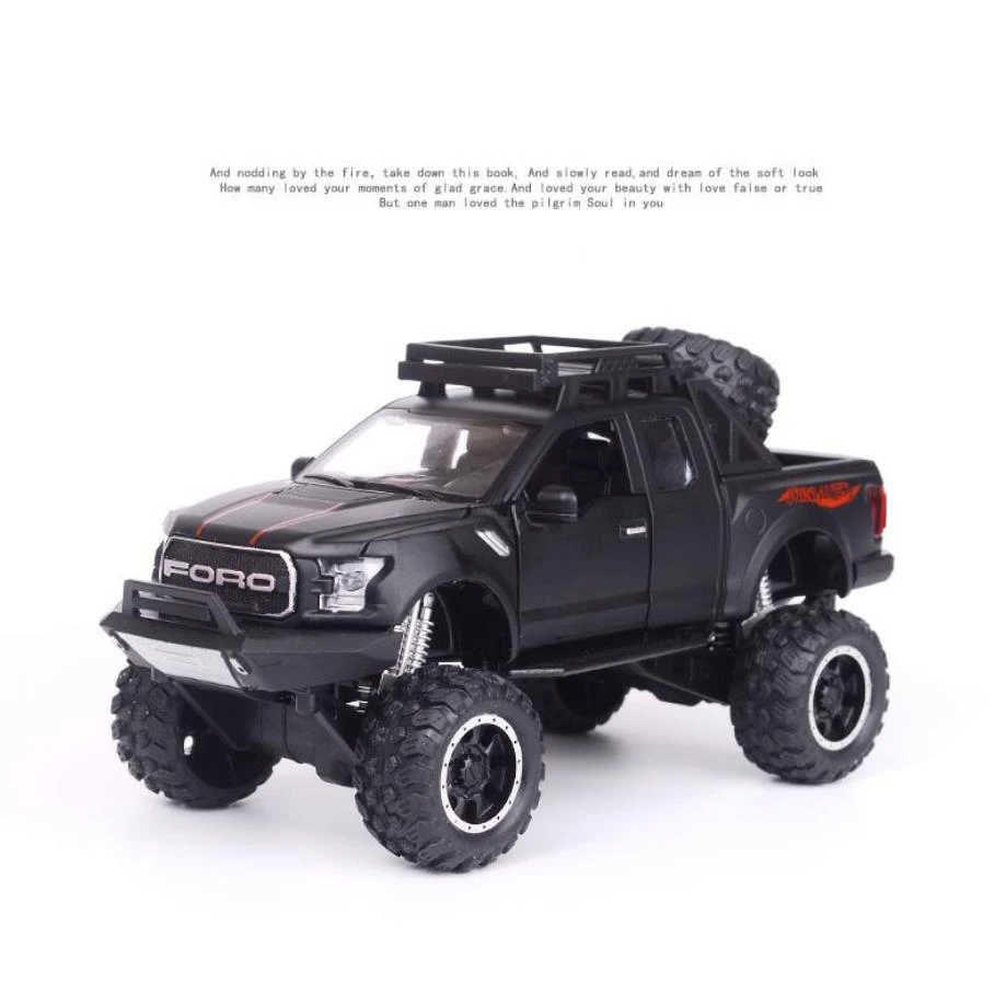 Горячая масштаб 1:32 большие колеса литой автомобиль Ford F150 Raptor пикап металлическая модель с светильник и звуковая коллекция игрушек - Цвет: Черный